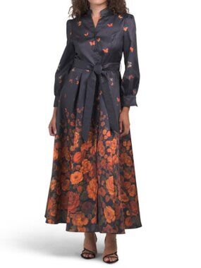 NANCY YANG Floral Mikado Gown